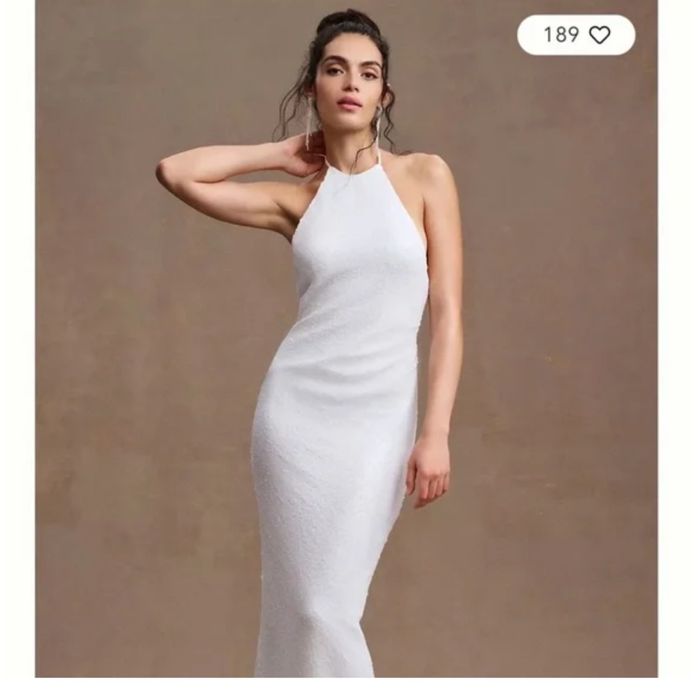 Anthropologie White Sequined Gown